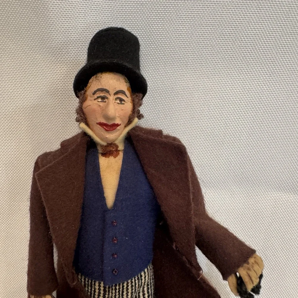 Dansk Turistvare Cloth Doll Gentleman 7.5in Brown Danish‎ Folk Art Top Hat Bag